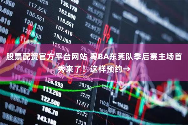 股票配资官方平台网站 粤BA东莞队季后赛主场首秀来了!这样预约→
